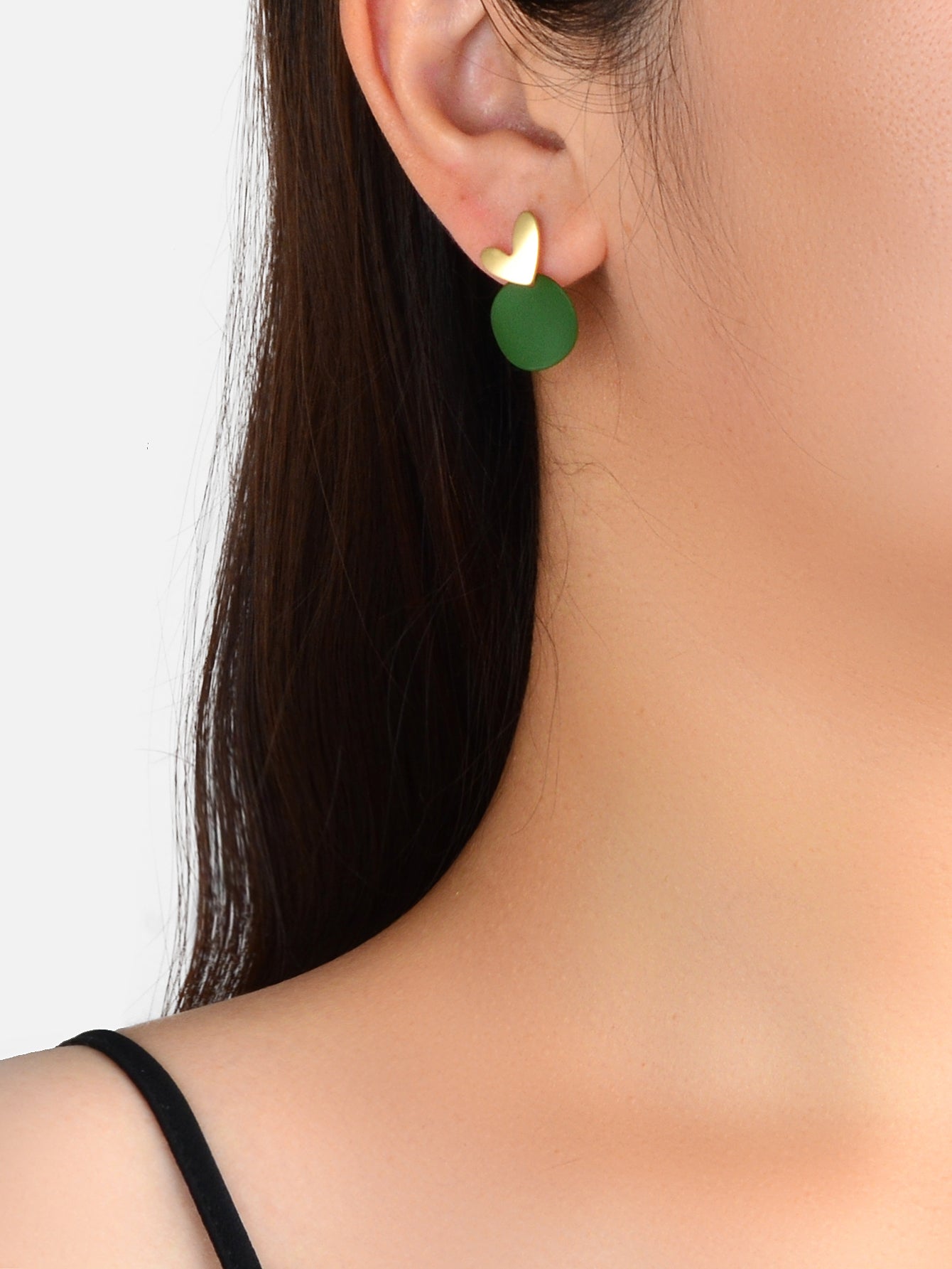 Love Heart Green Round Stud Pierced Hypoallergenic Female Earrings Stud Jewelry-1
